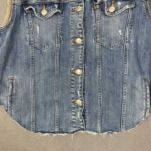 Joe's Biker Trucker Vest Womens Large Blue Denim Grunge Classic Moto Vintage - Picture 5 of 16